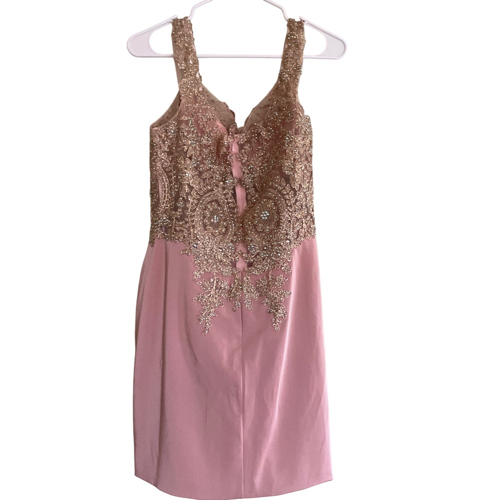New Dancing Queen Pink Gold Lace Rhinestone Cocktail Dress XXL Prom Homecoming - Picture 6 of 16